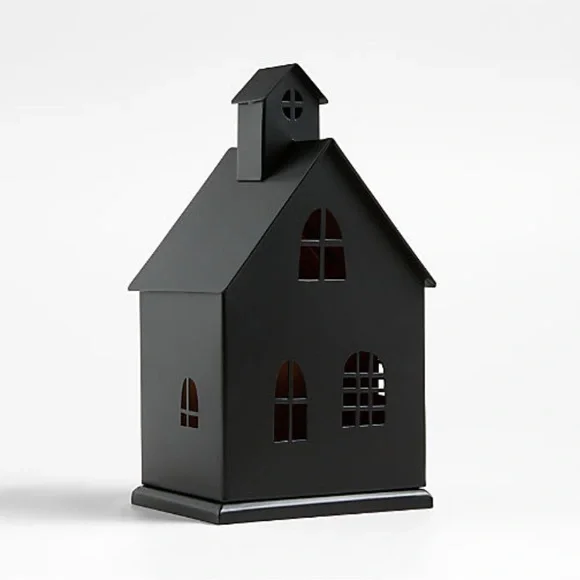 New! Crate&Barrel LARGE Black House with LED Lights Decor